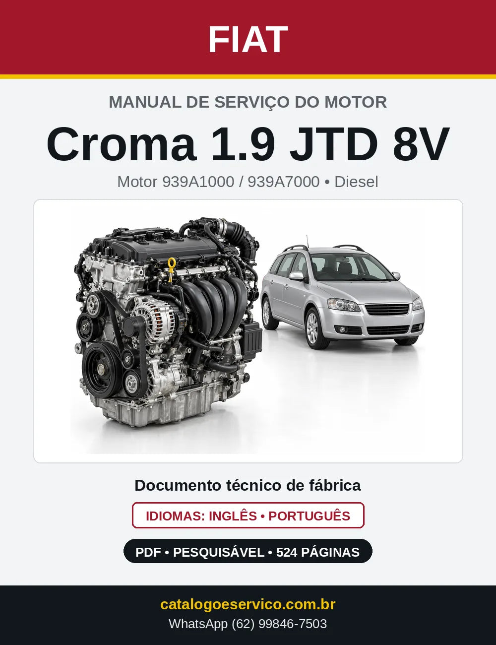Capa do manual de serviço do motor Fiat Croma 1.9 JTD 8V em PDF