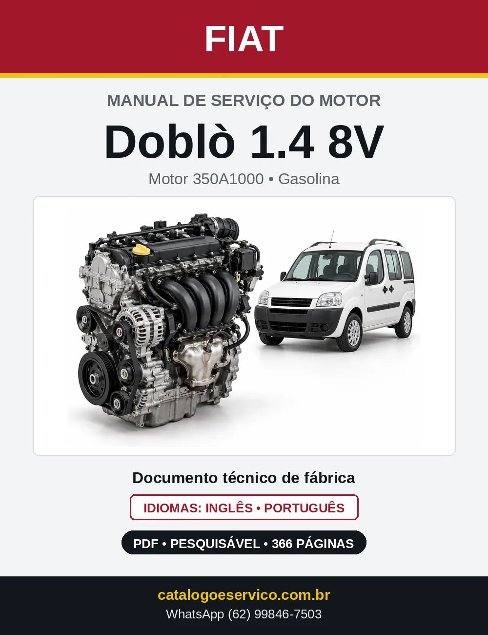 Capa do manual de serviço do motor Fiat Doblò 1.4 8V em PDF