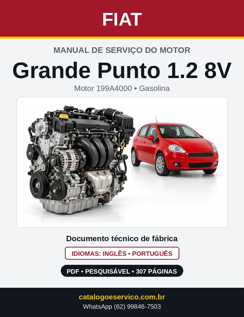 Capa do manual de serviço do motor Fiat Grande Punto 1.2 8V em PDF