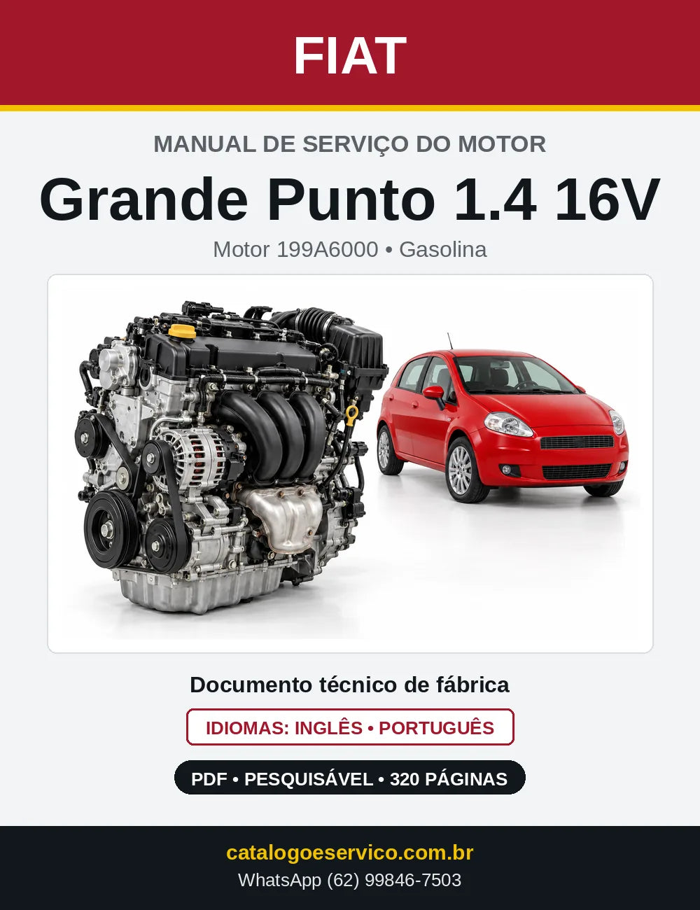 Capa do manual de serviço do motor Fiat Grande Punto 1.4 16V em PDF