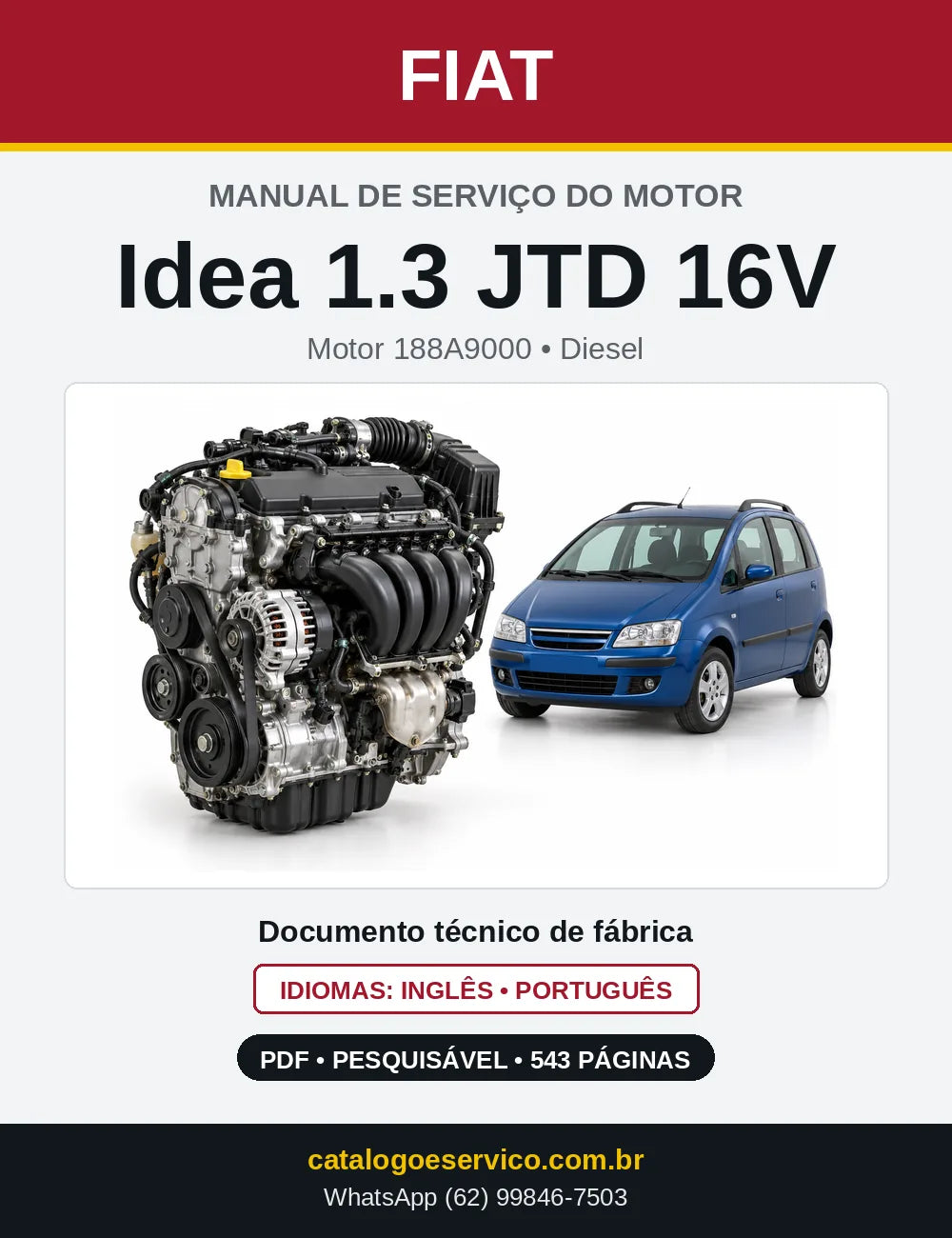 Capa do manual de serviço do motor Fiat Idea 1.3 JTD 16V em PDF