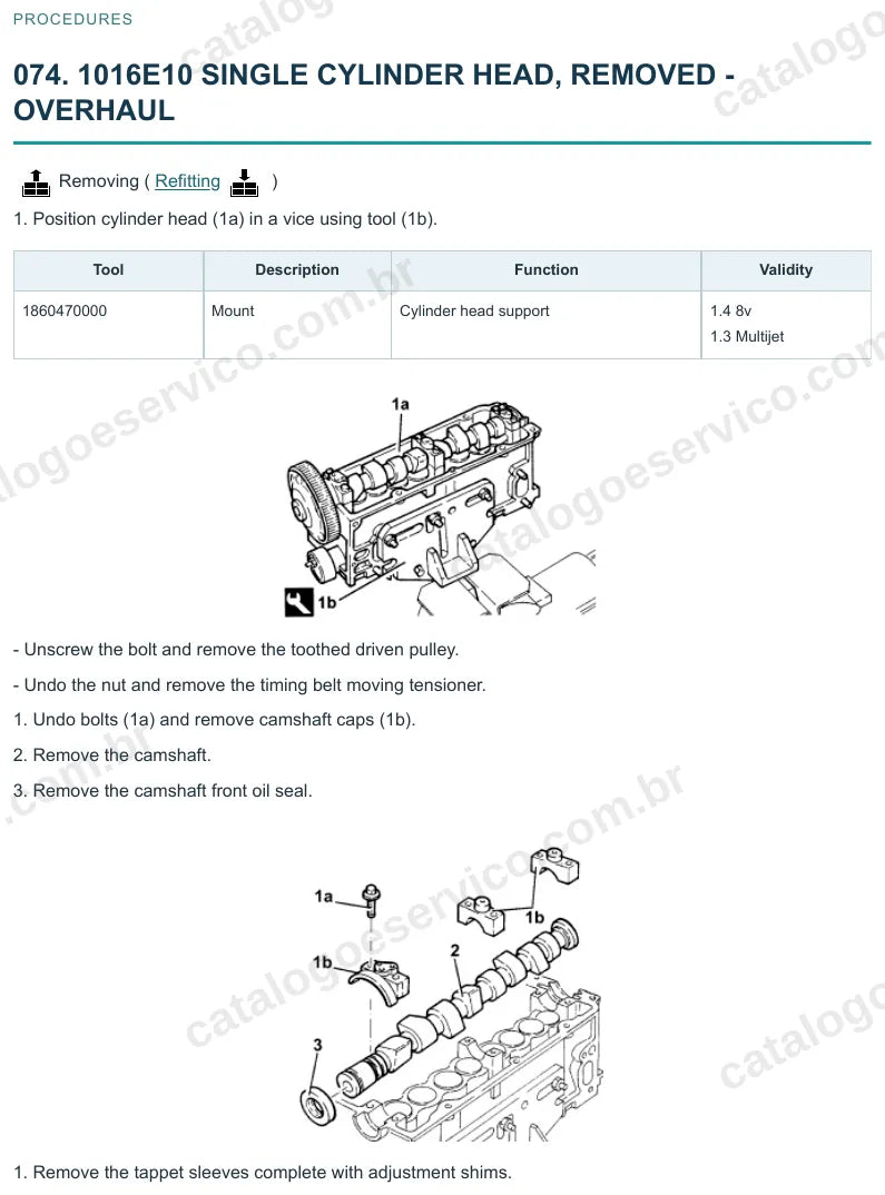 Página ilustrada do manual de serviço do motor Fiat Linea 1.4 8V — figura 4