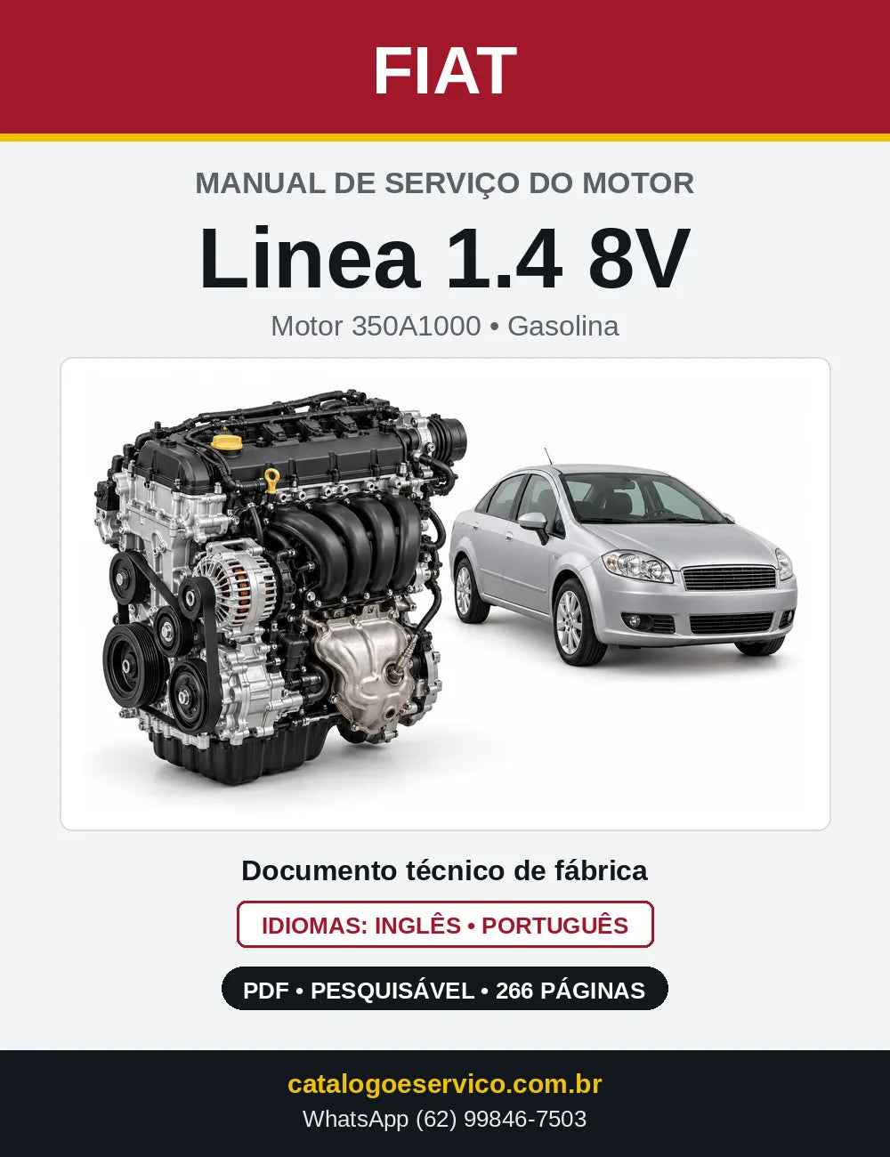 Capa do manual de serviço do motor Fiat Linea 1.4 8V em PDF