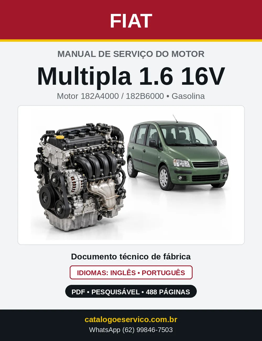 Capa do manual de serviço do motor Fiat Multipla 1.6 16V em PDF