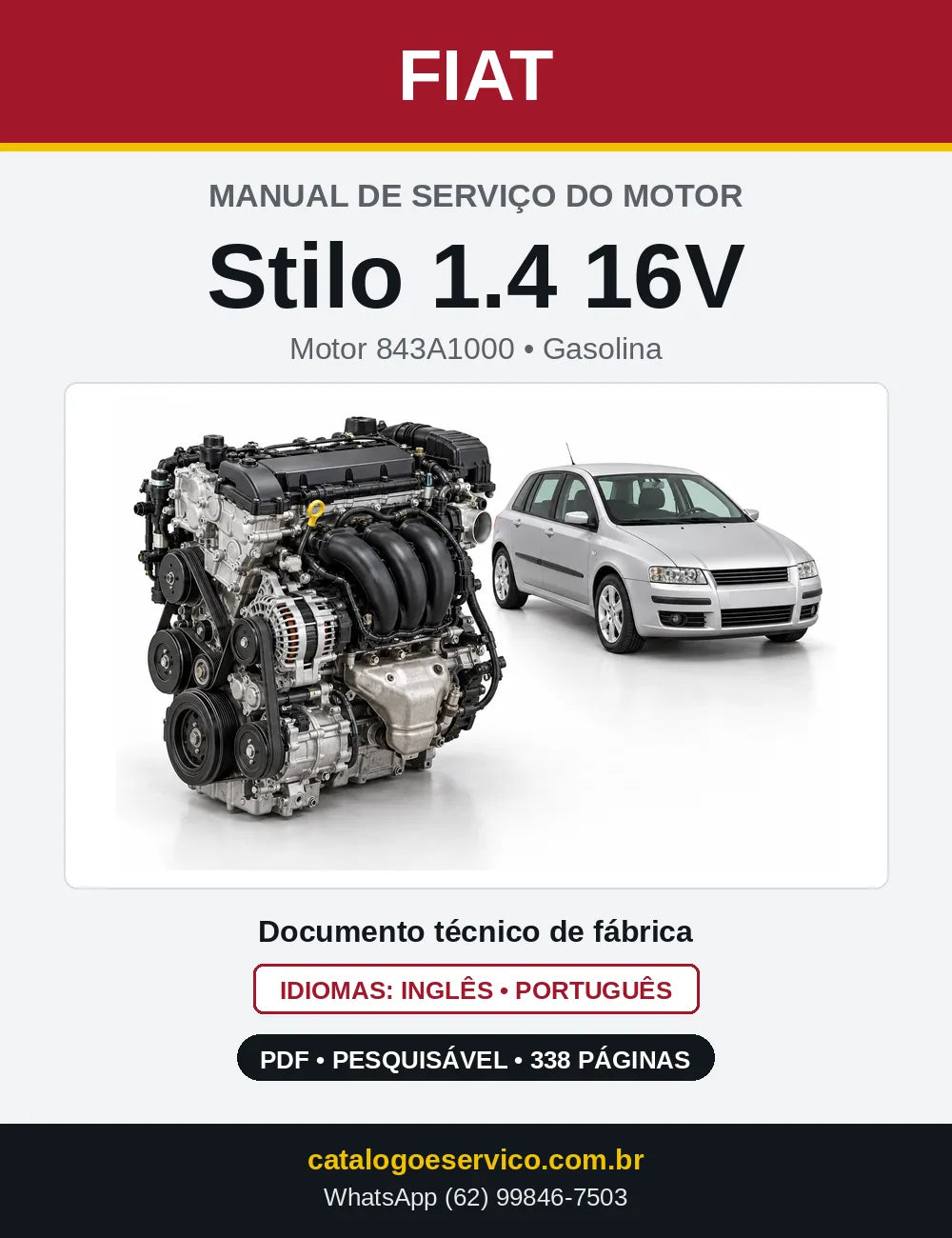 Capa do manual de serviço do motor Fiat Stilo 1.4 16V em PDF