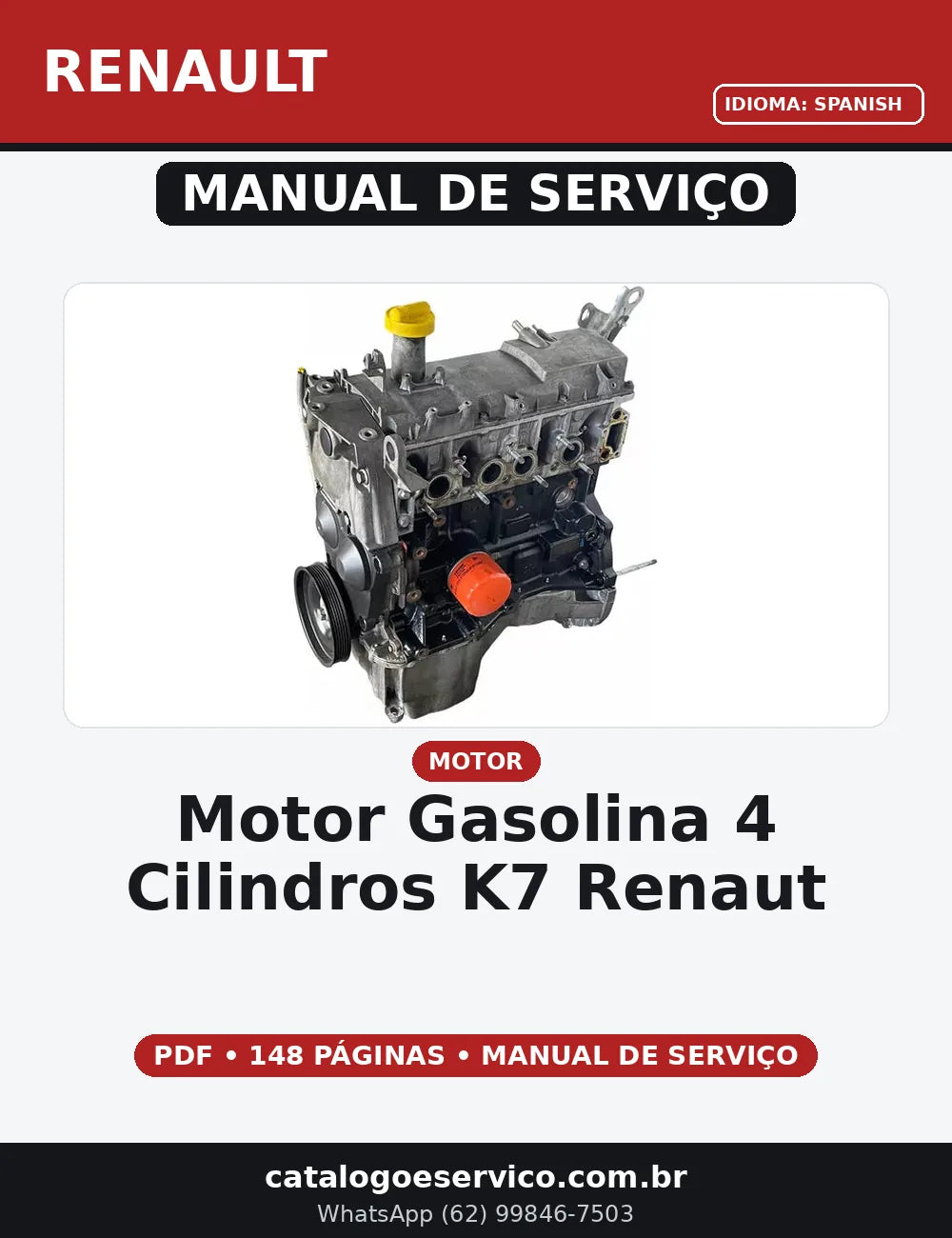 MANUAL DE SERVIÇO MOTOR GASOLINA - 4 CILINDROS - K7 RENAUT — capa do manual de serviço