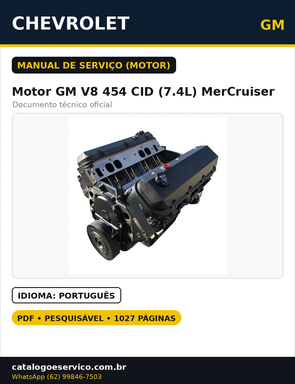 MANUAL DE SERVIÇO MOTOR GM V8 454 CID (7.4L) MERCRUISER