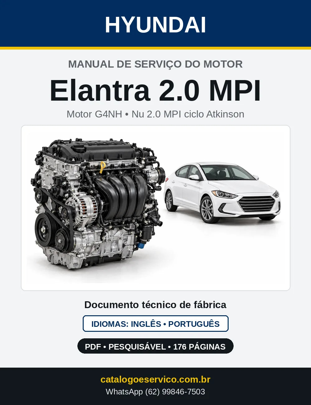 Capa do manual de serviço do motor Hyundai Elantra 2.0 MPI em PDF