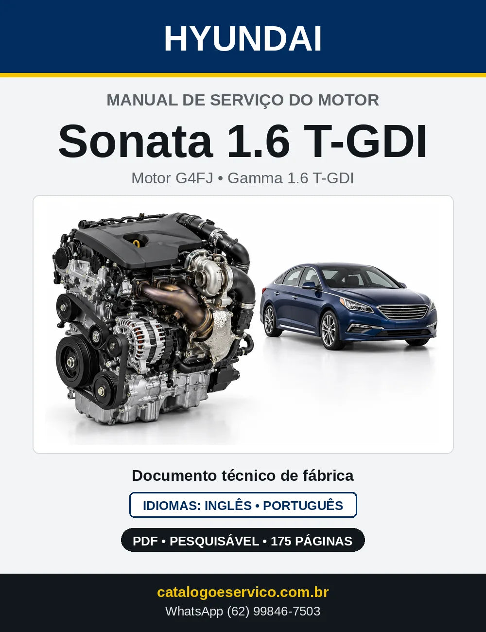 Capa do manual de serviço do motor Hyundai Sonata 1.6 T-GDI em PDF
