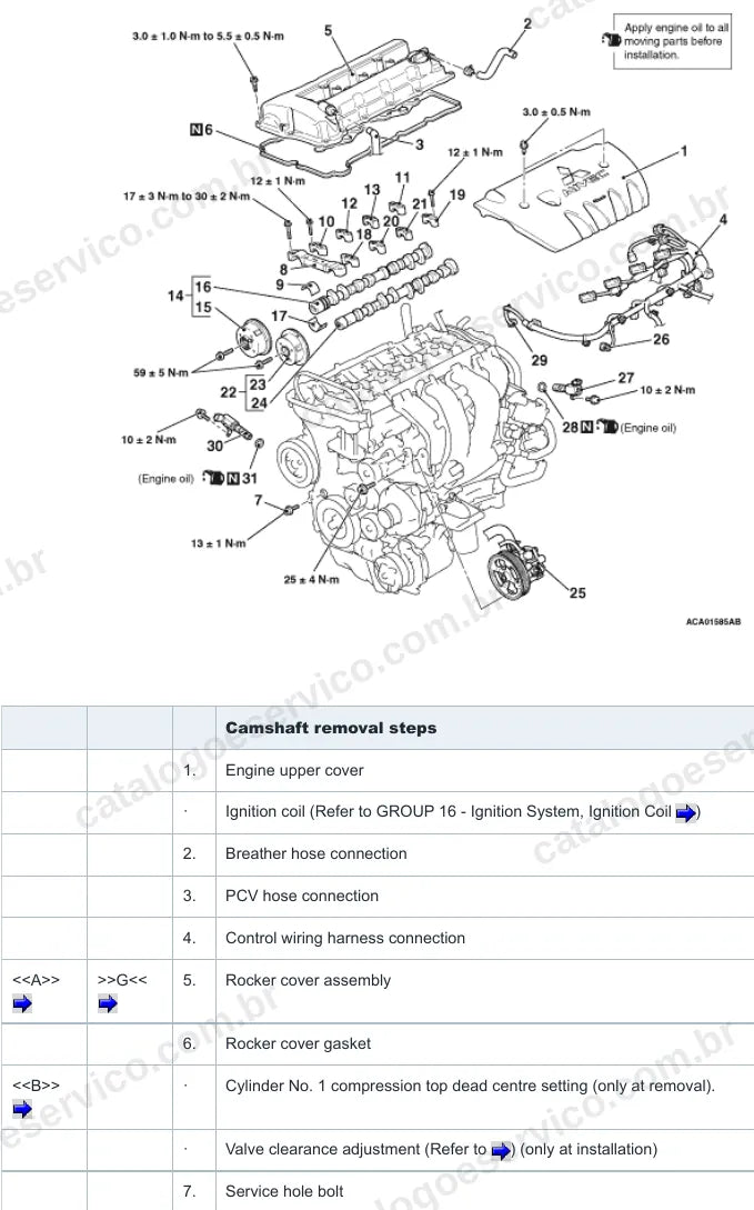 Página ilustrada do manual de serviço do motor Mitsubishi 4B11 2.0 16V e Turbo — figura 1
