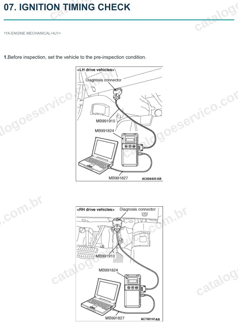 Página ilustrada do manual de serviço do motor Mitsubishi 4J10 1.8 16V — figura 1