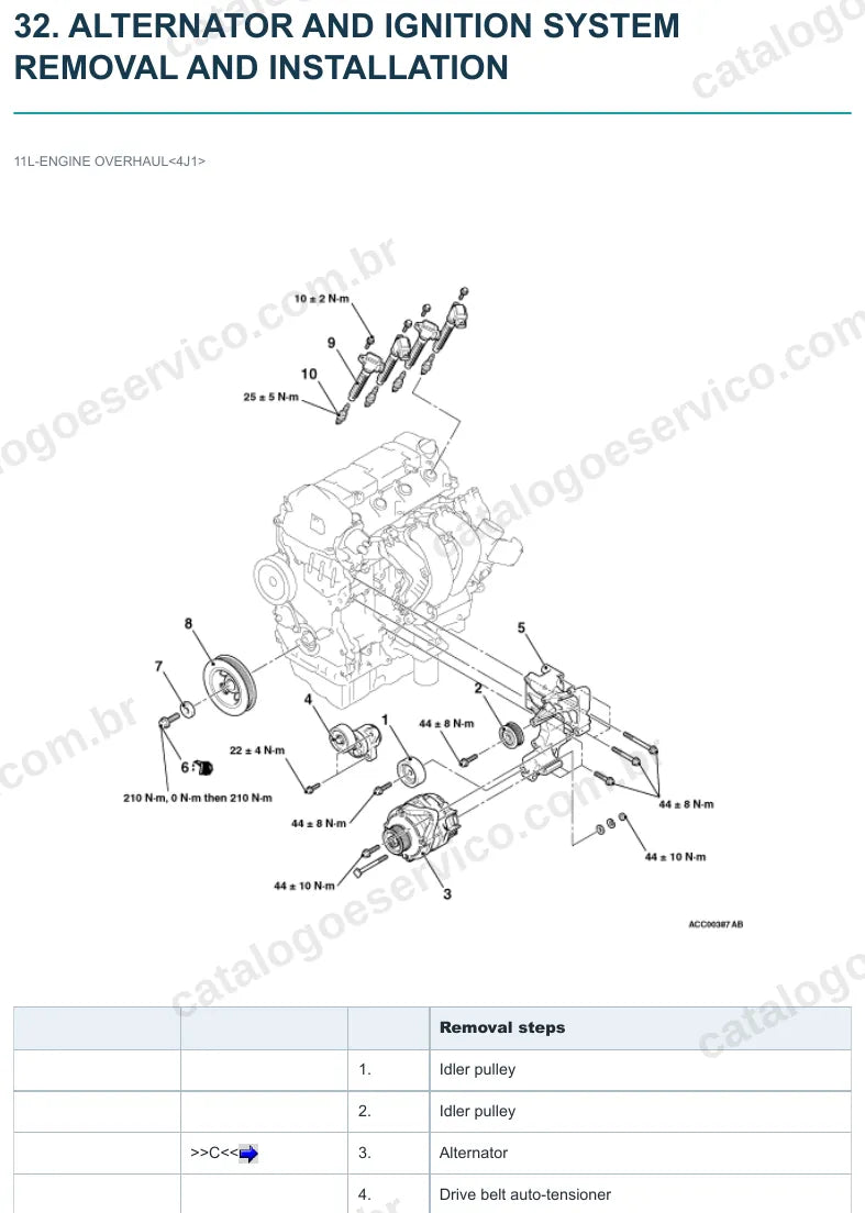 Página ilustrada do manual de serviço do motor Mitsubishi 4J10 1.8 16V — figura 3