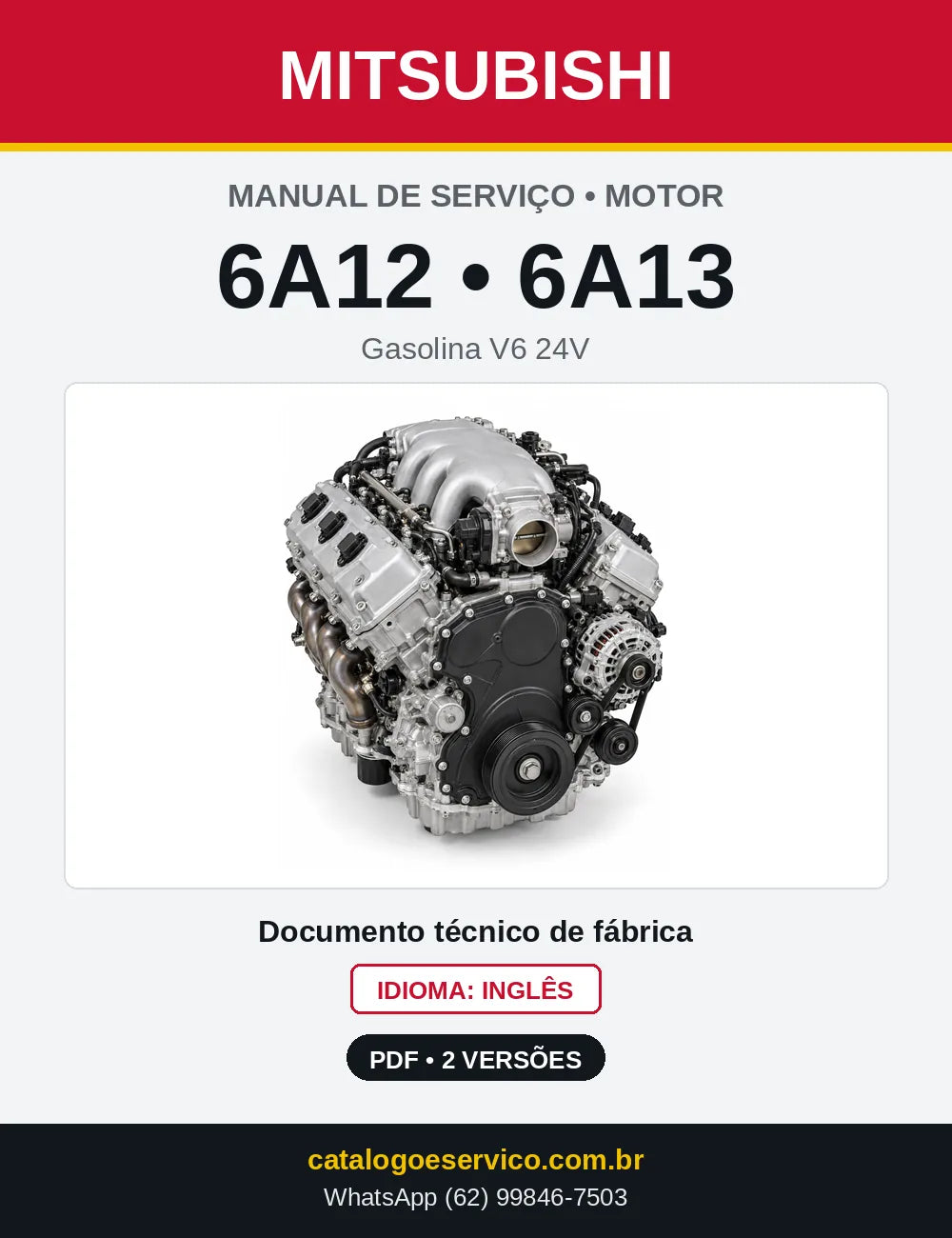 Capa do manual de serviço do motor Mitsubishi 6A12 e 6A13 V6 24V em PDF