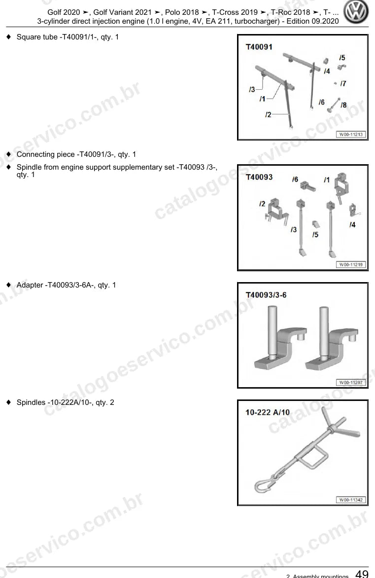 Página ilustrada do manual de serviço do motor 1.0 TSI 3 Cilindros EA211 (DLAA) — Golf, Polo e T-Cross — figura 4
