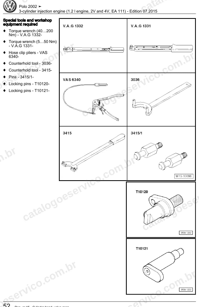 Página ilustrada do manual de serviço do motor 1.2 3 Cilindros 6V e 12V (AWY) — Polo — figura 1