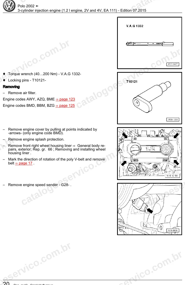 Página ilustrada do manual de serviço do motor 1.2 3 Cilindros 6V e 12V (AWY) — Polo — figura 2