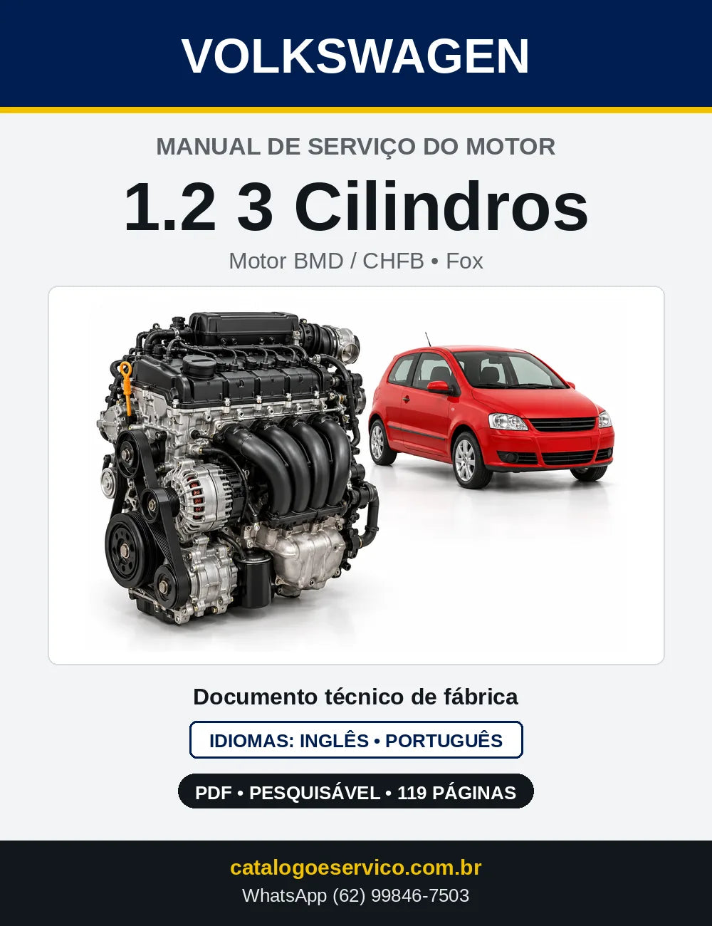 Capa do manual de serviço do motor 1.2 3 Cilindros (BMD) — Fox em PDF