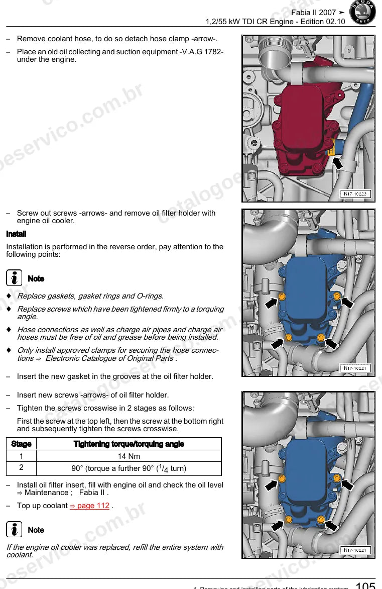 Página ilustrada do manual de serviço do motor 1.2 TDI Common Rail (CFWA) — Skoda Fabia II — figura 1