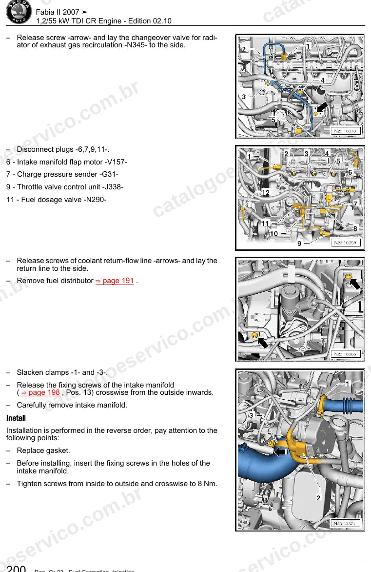 Página ilustrada do manual de serviço do motor 1.2 TDI Common Rail (CFWA) — Skoda Fabia II — figura 3