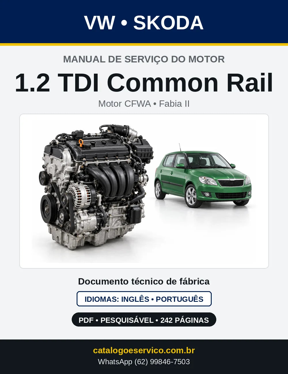 Capa do manual de serviço do motor 1.2 TDI Common Rail (CFWA) — Skoda Fabia II em PDF