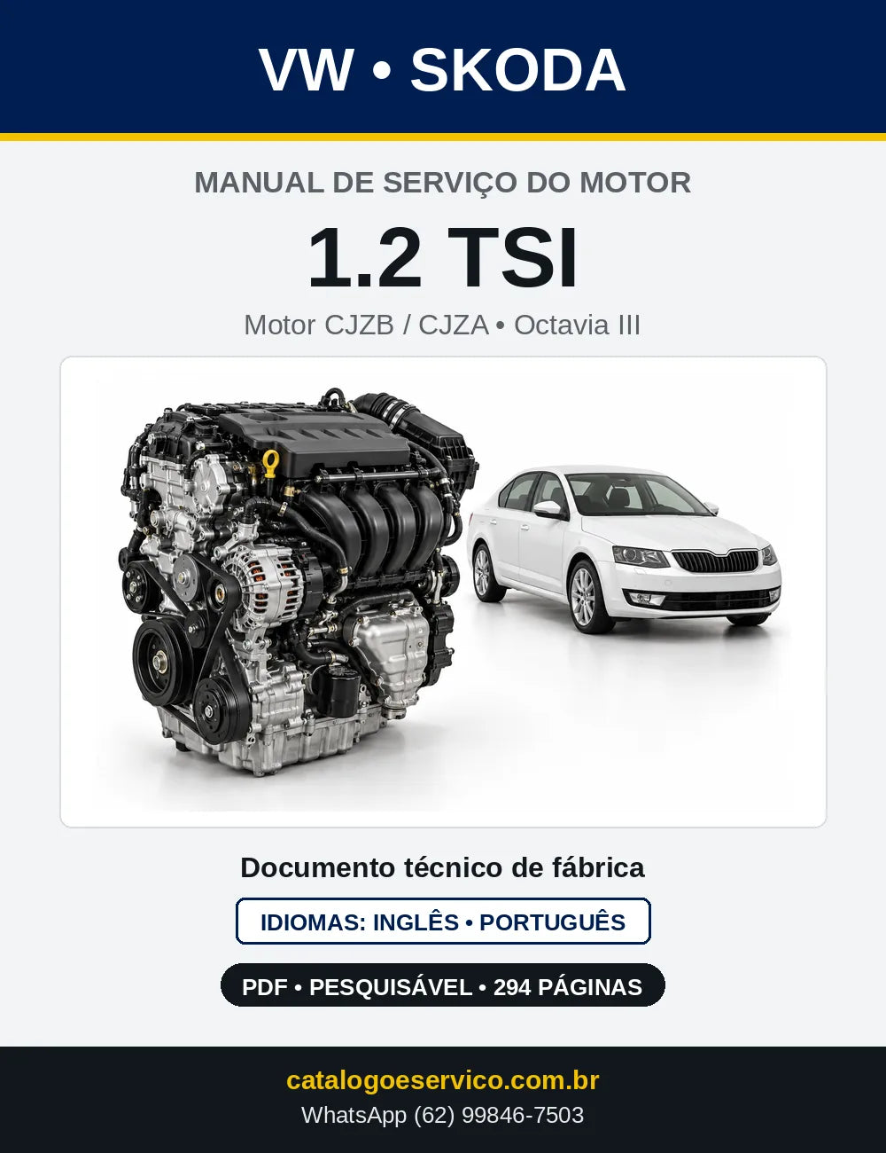 Capa do manual de serviço do motor 1.2 TSI (CJZB) — Skoda Octavia III em PDF