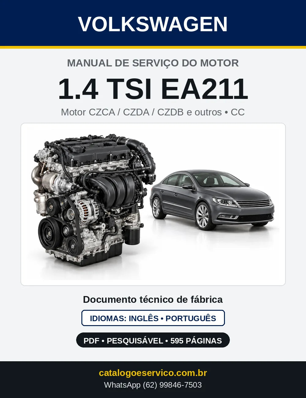 Capa do manual de serviço do motor 1.4 TSI EA211 (CZCA) — CC, Golf e Golf Cabriolet em PDF