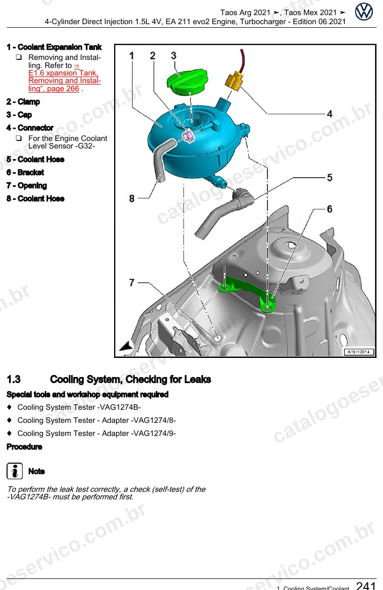 Página ilustrada do manual de serviço do motor 1.5 TSI EA211 evo2 (DNKA) — Taos — figura 3