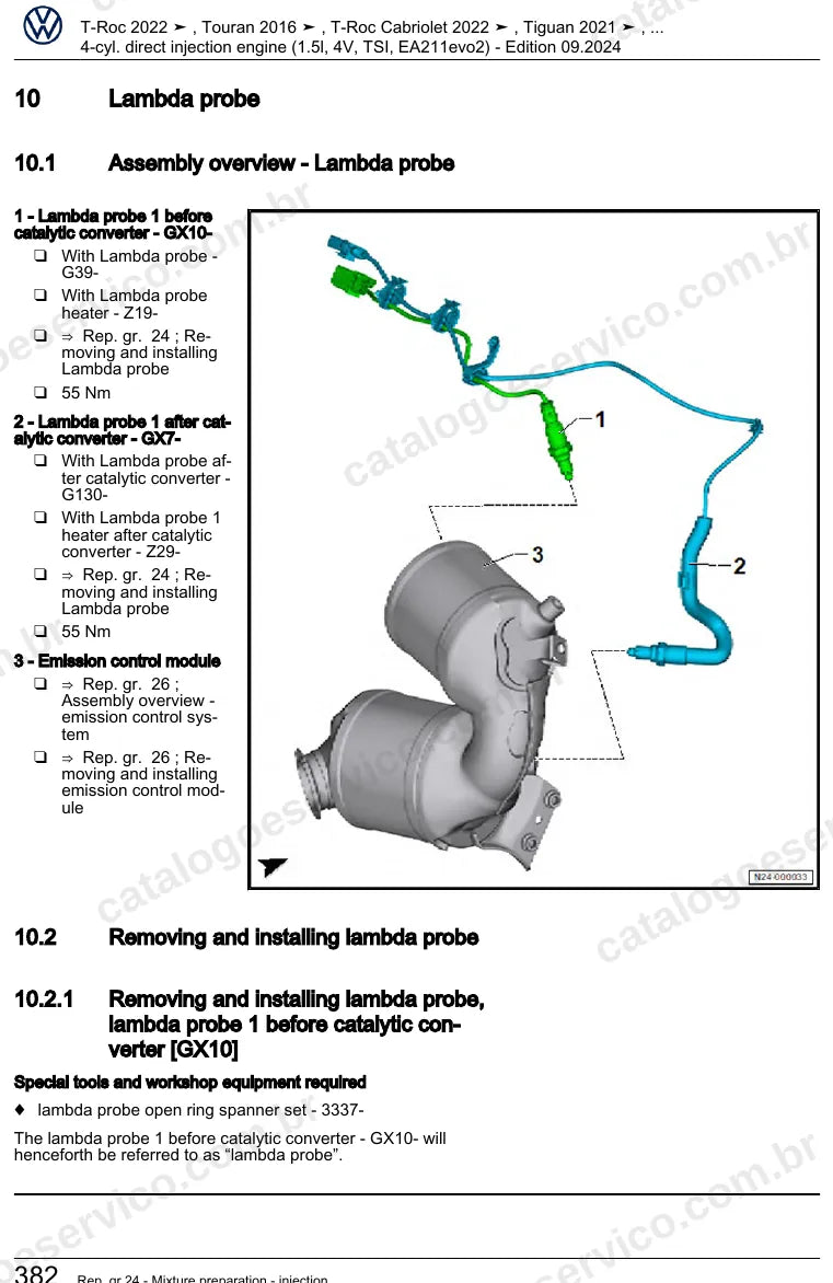 Página ilustrada do manual de serviço do motor 1.5 TSI EA211 evo2 (DXDE) — T-Roc, T-Roc Cabriolet e Touran — figura 3