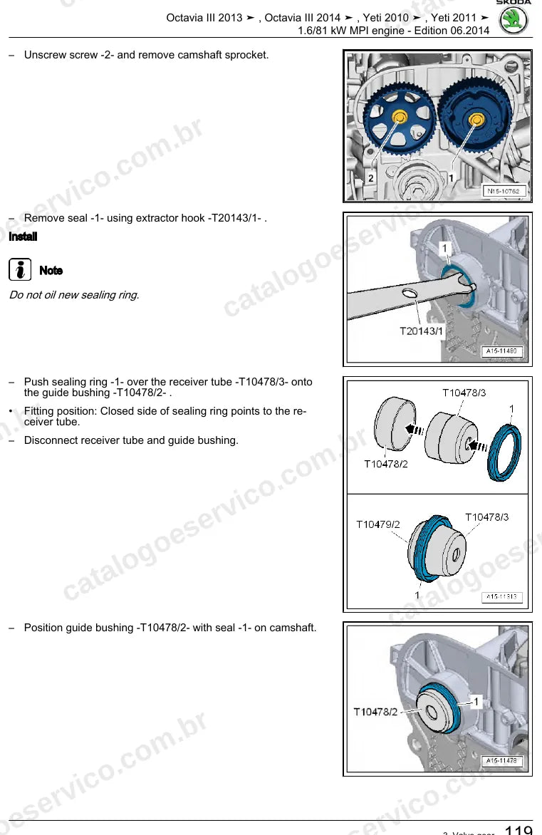 Página ilustrada do manual de serviço do motor 1.6 MPI 81 kW (CWVA) — Skoda Octavia III e Yeti — figura 2