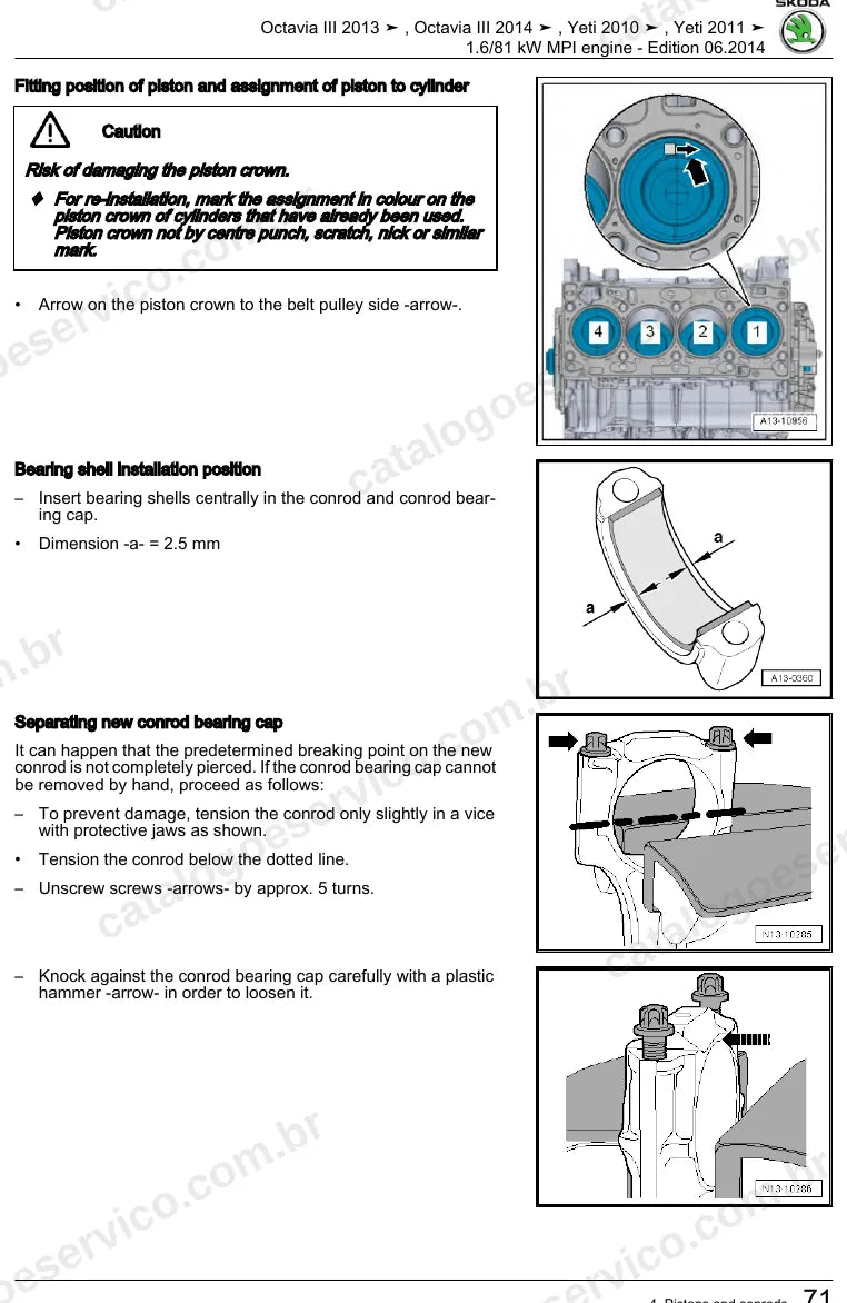 Página ilustrada do manual de serviço do motor 1.6 MPI 81 kW (CWVA) — Skoda Octavia III e Yeti — figura 3