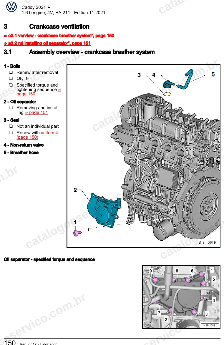 Página ilustrada do manual de serviço do motor 1.6 MPI EA211 (DWYA) — Caddy — figura 1