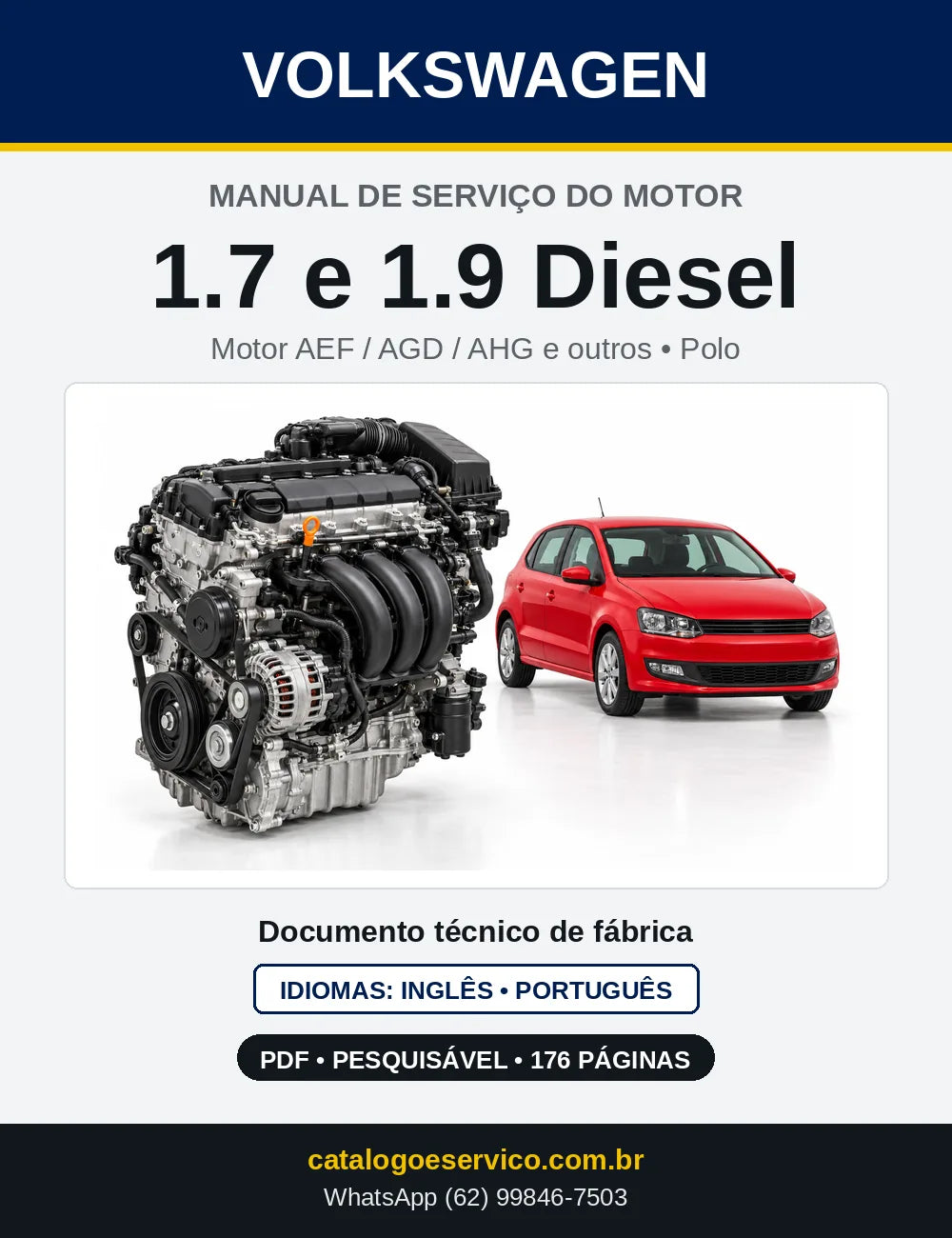 Capa do manual de serviço do motor 1.7 e 1.9 Diesel (AEF) — Polo em PDF