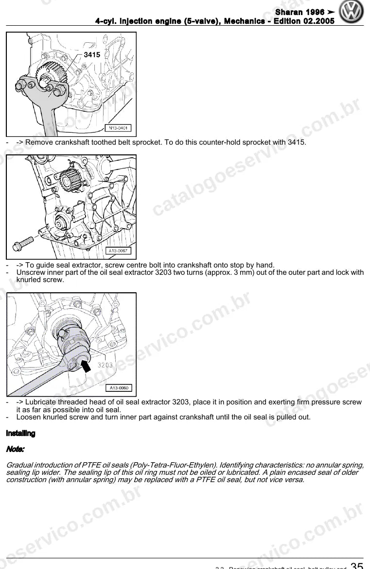 Página ilustrada do manual de serviço do motor 1.8 20V Turbo (AJH) — Sharan — figura 4