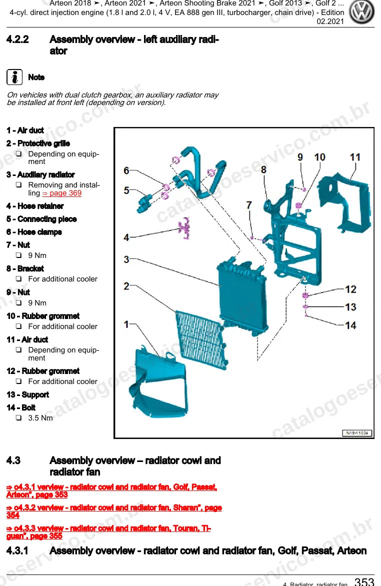 Página ilustrada do manual de serviço do motor 1.8 e 2.0 TSI EA888 Geração III (CHHA) — Arteon, Golf e Passat — figura 1