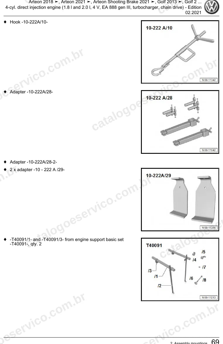 Página ilustrada do manual de serviço do motor 1.8 e 2.0 TSI EA888 Geração III (CHHA) — Arteon, Golf e Passat — figura 4