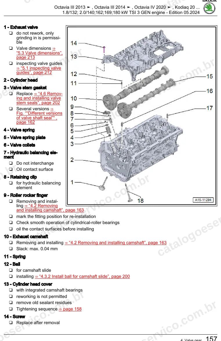 Página ilustrada do manual de serviço do motor 1.8 e 2.0 TSI Geração III (CJSA) — Skoda Octavia III, Octavia IV e Kodiaq — figura 4