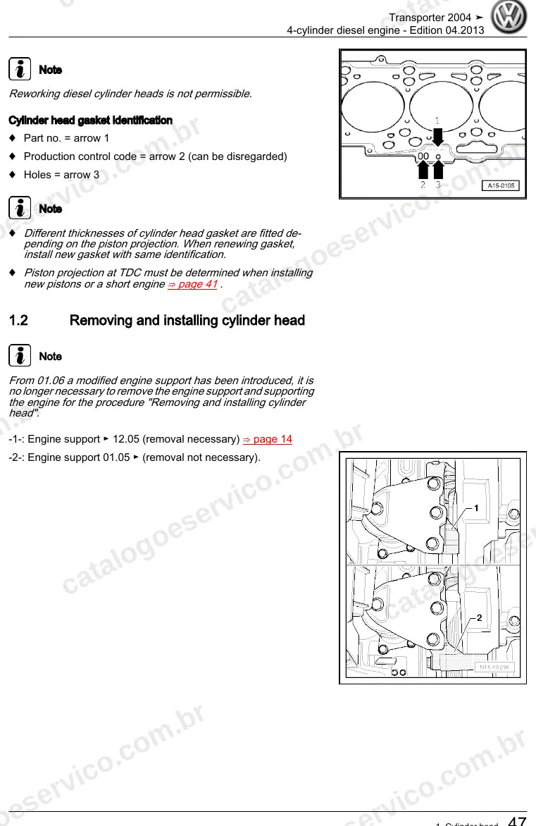Página ilustrada do manual de serviço do motor 1.9 TDI (AXB) — Transporter T5 — figura 3