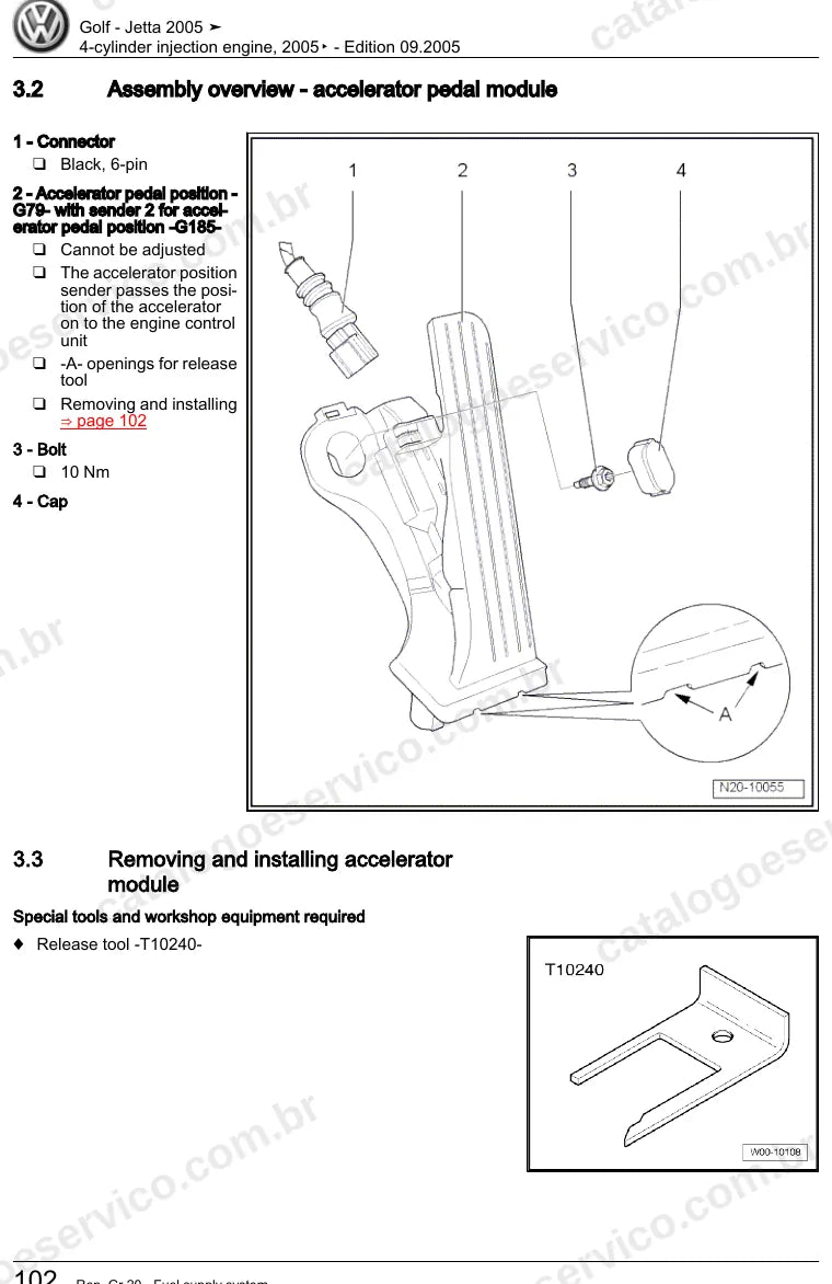 Página ilustrada do manual de serviço do motor 2.0 8V (BHY) — Golf e Jetta — figura 3