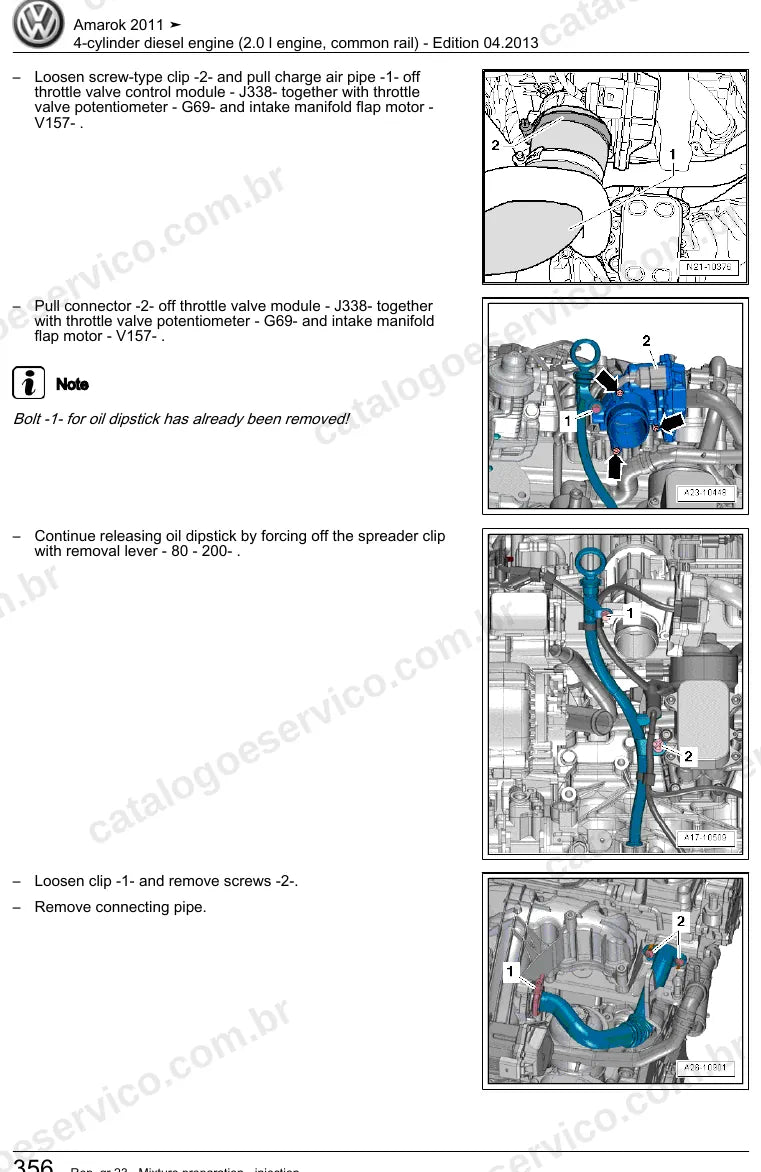 Página ilustrada do manual de serviço do motor 2.0 TDI Common Rail (CDCA) — Amarok — figura 1