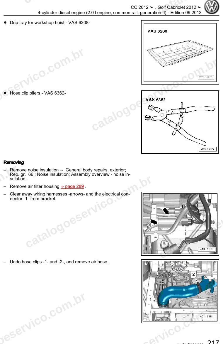 Página ilustrada do manual de serviço do motor 2.0 TDI Common Rail (CFHC) — CC e Golf Cabriolet — figura 2