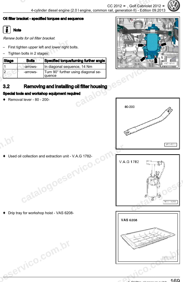 Página ilustrada do manual de serviço do motor 2.0 TDI Common Rail (CFHC) — CC e Golf Cabriolet — figura 3