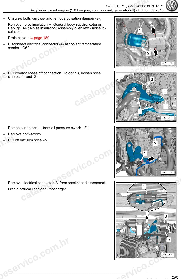 Página ilustrada do manual de serviço do motor 2.0 TDI Common Rail (CFHC) — CC e Golf Cabriolet — figura 4