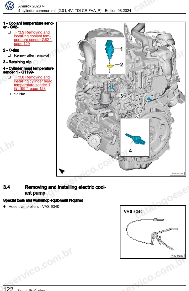Página ilustrada do manual de serviço do motor 2.0 TDI Common Rail (DXKB) — Amarok — figura 2