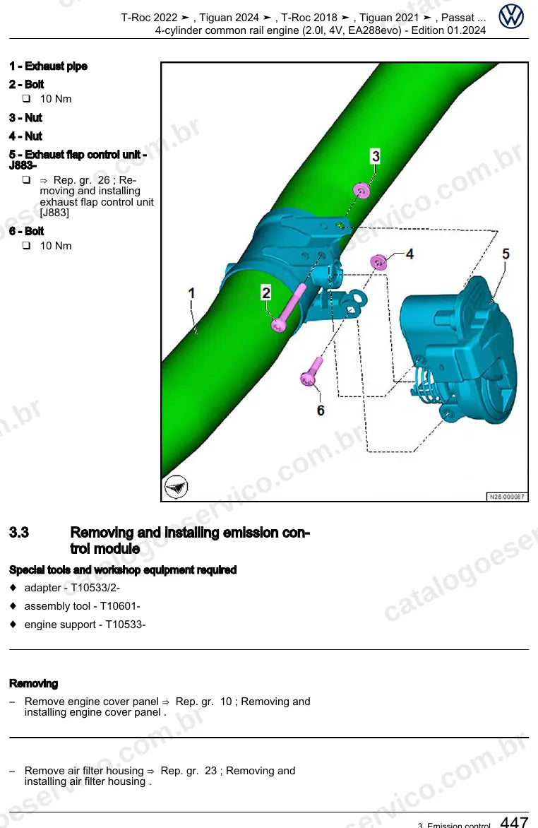 Página ilustrada do manual de serviço do motor 2.0 TDI EA288 evo (DXPB) — T-Roc e Tiguan — figura 3