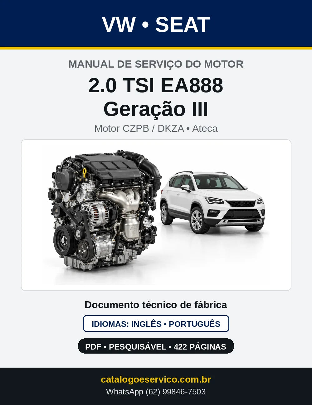 Capa do manual de serviço do motor 2.0 TSI EA888 Geração III (CZPB) — Seat Ateca, León e León ST em PDF