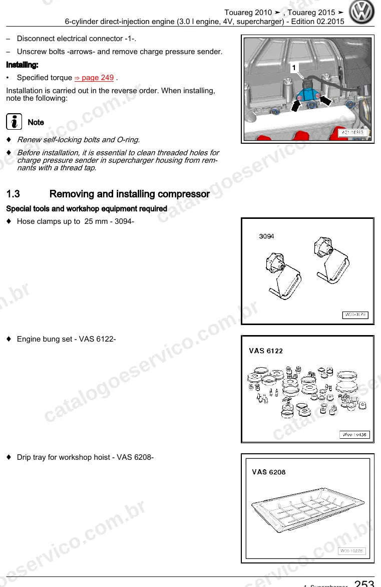 Página ilustrada do manual de serviço do motor 3.0 V6 TSI com Compressor (CMKA) — Touareg — figura 1