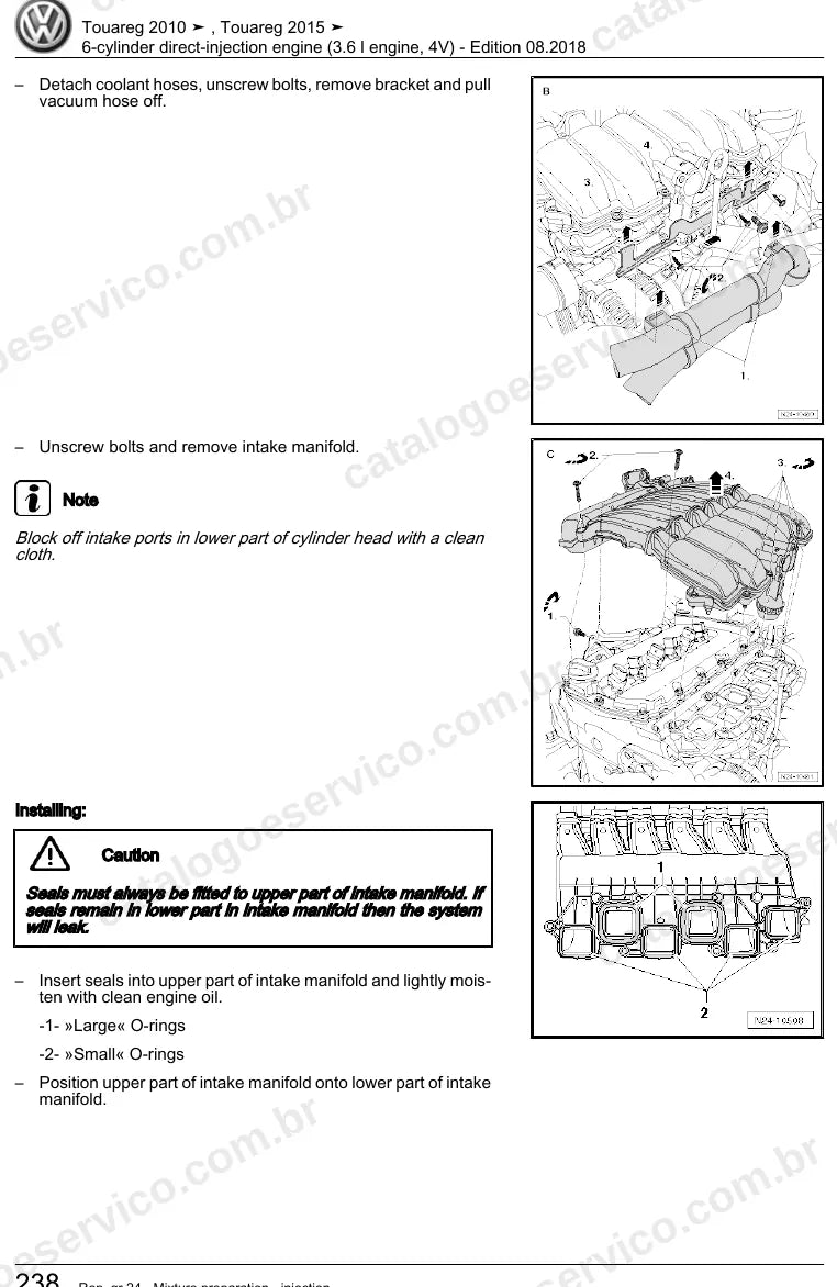 Página ilustrada do manual de serviço do motor 3.6 V6 FSI (CGRA) — Touareg — figura 1