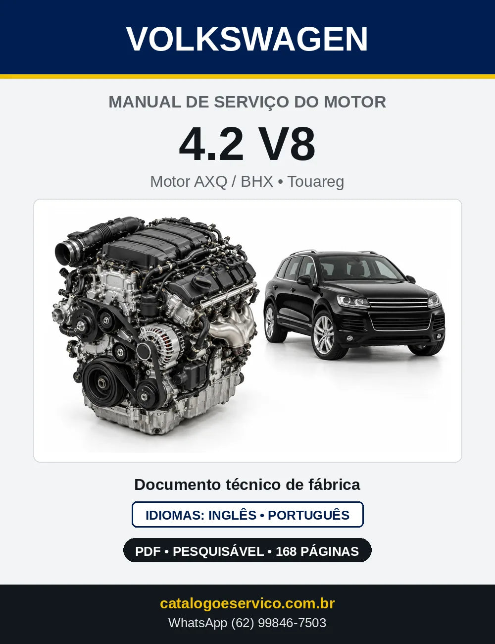 Capa do manual de serviço do motor 4.2 V8 (AXQ) — Touareg em PDF
