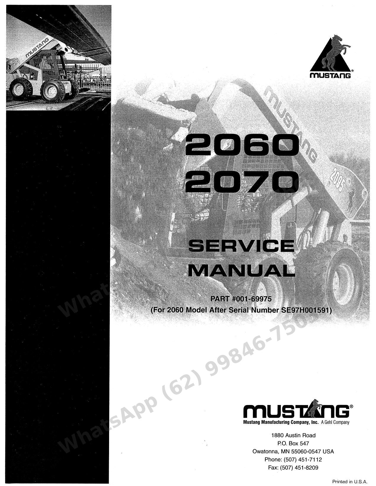 Manual de Serviço Mustang 2060 2070 Mini Carregadeira — clássico de oficina anos 90: hidrostático sem 'creep' e válvula Gresen por torque