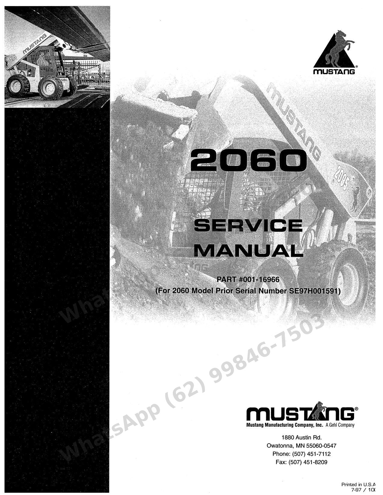 Manual de Serviço Mustang 2060 Mini Carregadeira — hidráulica Eaton + válvula Gresen do clássico dos anos 90, com faixa de série explícita
